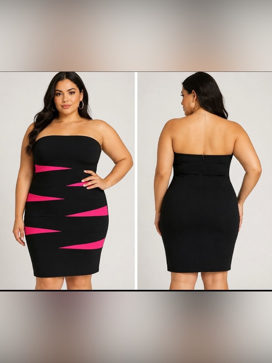 Urban Rose Dresses & Skirts - Urban Rose Strapless Black & Hot Pink Bodycon Dress Plus Size 3X